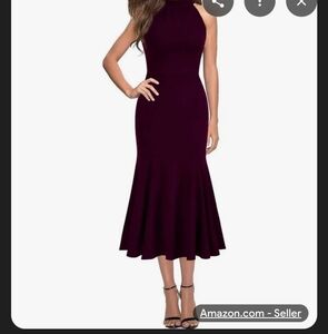 Red Sleeveless Halter Sheath Cocktail Dress